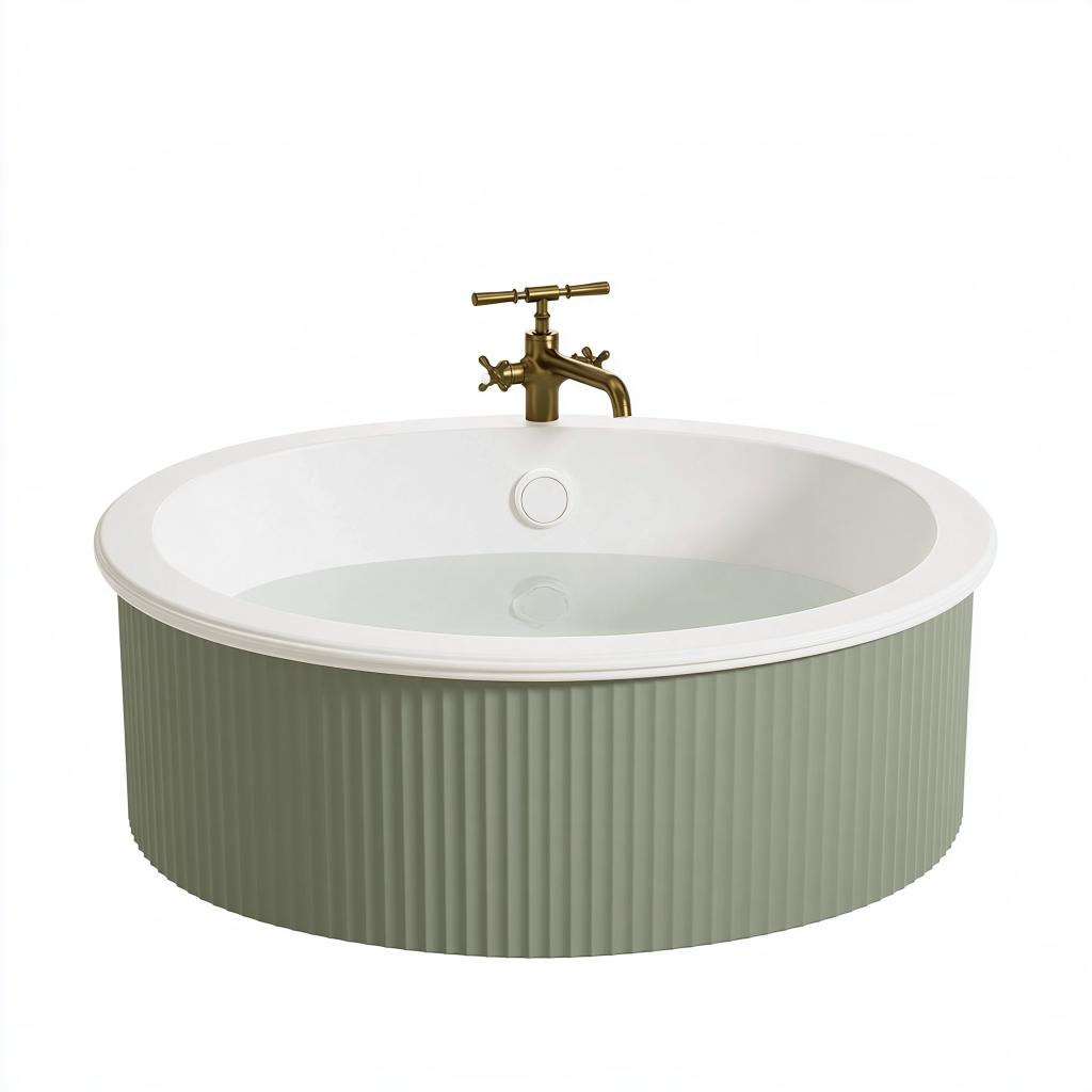 Baignoire îlot ronde diamètre 140 cm acrylique vert sauge style contemporain