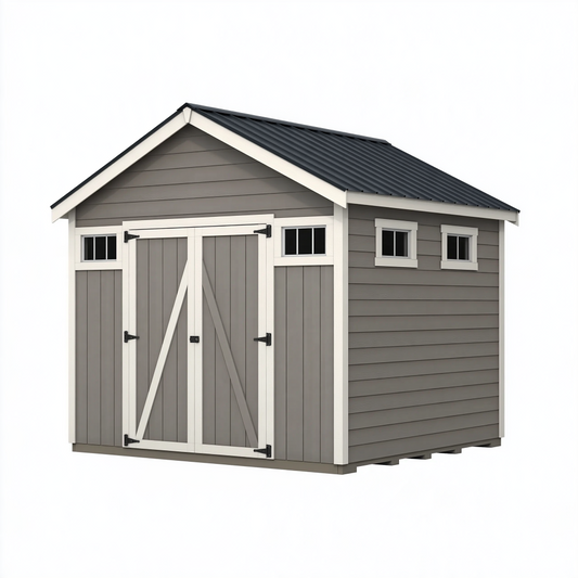Abri de jardin 300 x 240 x 250 cm en bois gris avec toit métallique et portes doubles