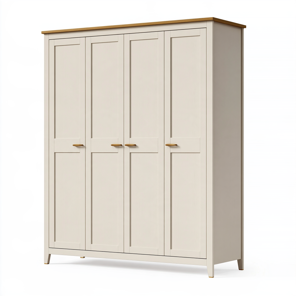 Armoire 160 x 55 x 200 cm en bois beige et chêne à 4 portes style classique
