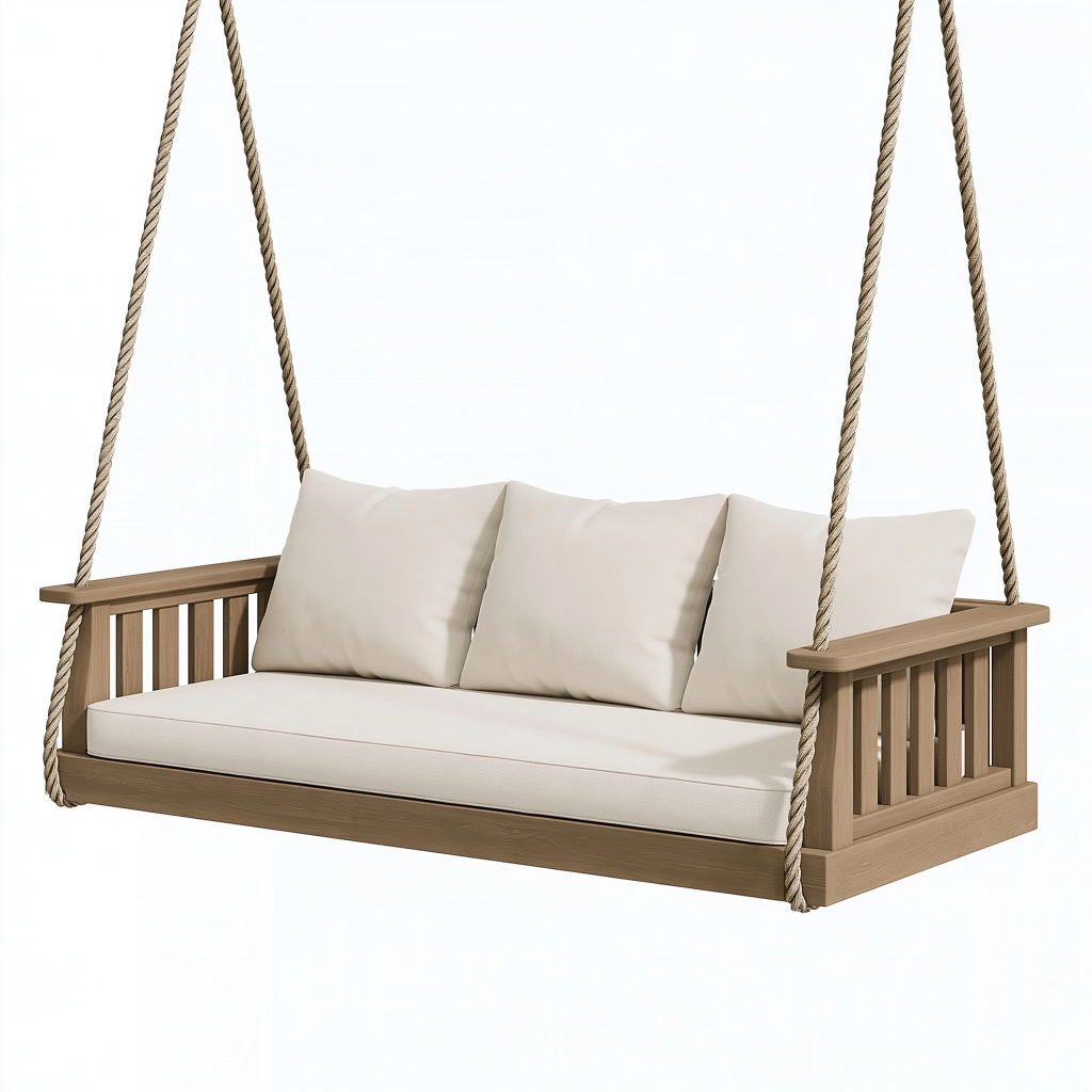 Balancelle suspendue 180 x 75 x 60 cm en bois beige et marron pour extérieur