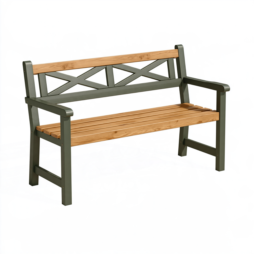 Banc de jardin 120 x 60 x 90 cm en bois vert foncé et marron à accoudoirs style classique